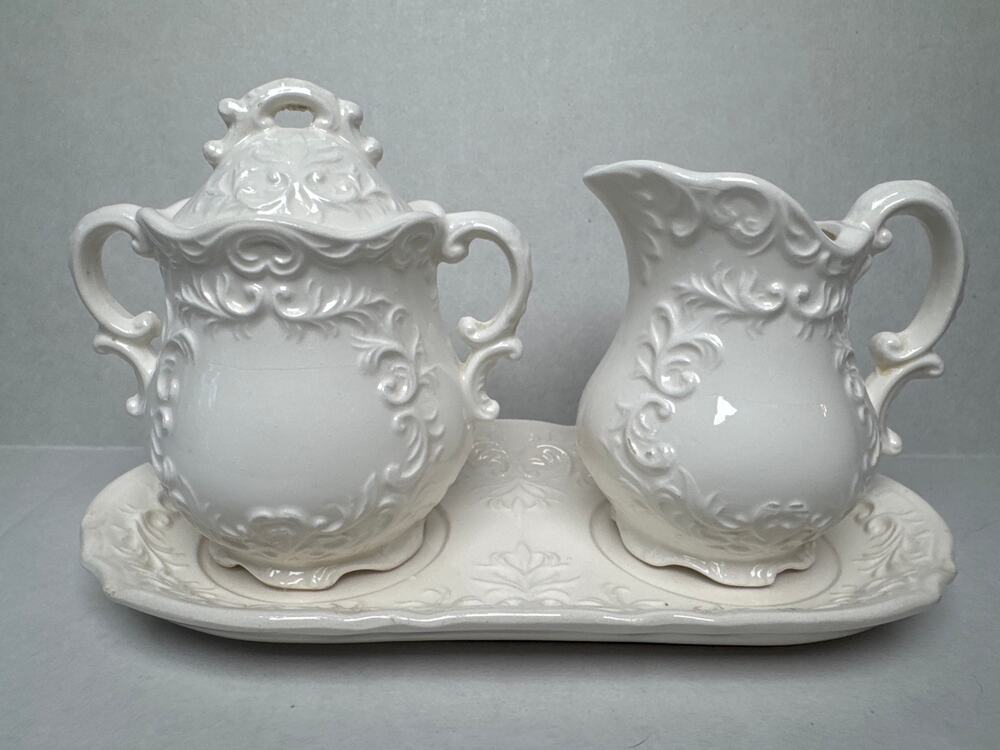 Vintage Napcoware creamer sugar and plate stand white
